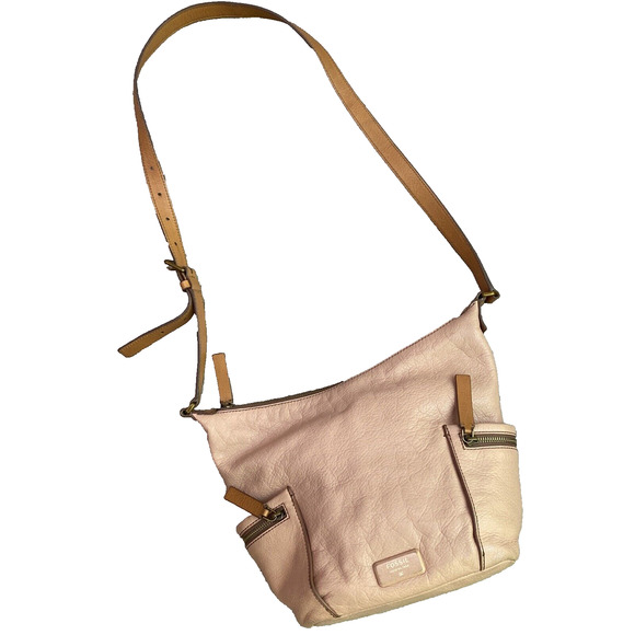 Fossil Handbags - FOSSIL EMERSON Purse Blush Rose & Tan Leather Crossbody Bag Zips Pockets Boho